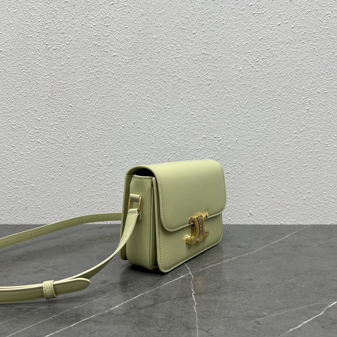 Celine Teen Triomphe Bag In Shiny Calfskin Almond Green 188423